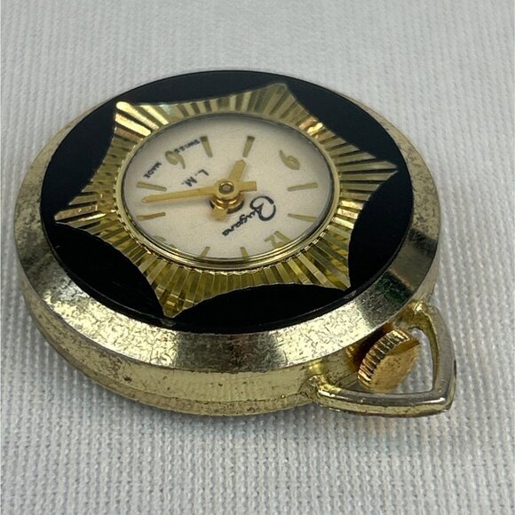Vintage Burgana Swiss Made Gold Black Pocket Watch With Starburst Mechanical Orn - Picture 5 of 8